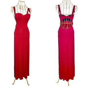 Made in Italy-Cosabella Red Tight Open Back Sexy Long Dress, Built-In Bra Size 2